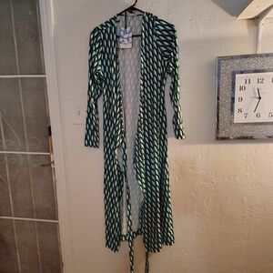 Diane Von Furstenberg Blue and White Maxi Dress Long Sleeve Wrap Wear